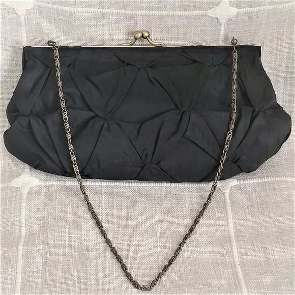 Vintage Inspired Pinch Pleat Black Evening Bag - Picture 1 of 6
